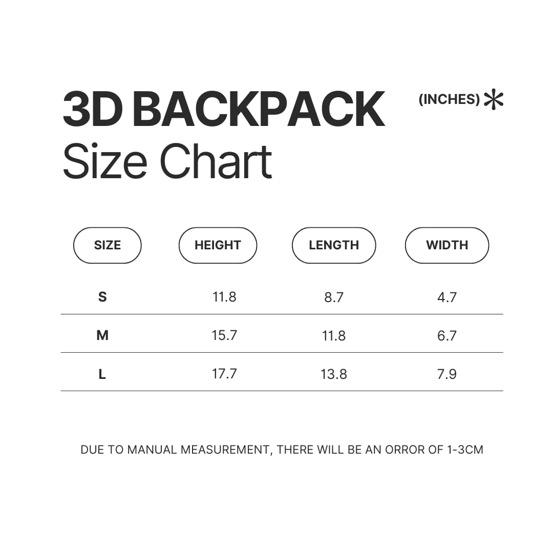 3D Backpack Size Chart - Shiba Inu Gifts