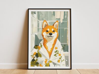 Shiba Inu Funny Bathrobe Bathroom Portrait Wall Art