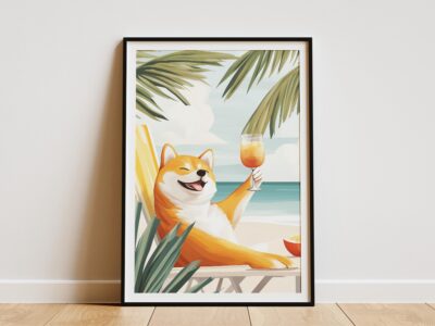 Shiba Inu Tropical Beach Summer Vacation Wall Art