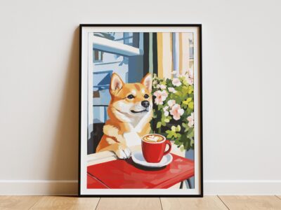 Shiba Inu Coffee Shop Matisse Style Wall Art
