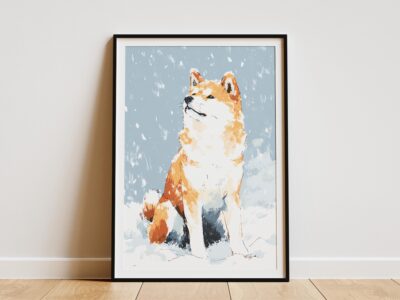 Shiba Inu Winter Snow Abstract Scene Wall Art