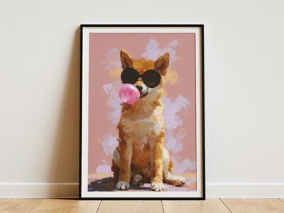 Shiba Inu Sunglasses Pink Bubble Gum Wall Art