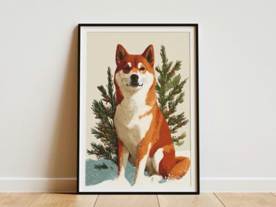 Shiba Inu Christmas Tree Winter Portrait Wall Art